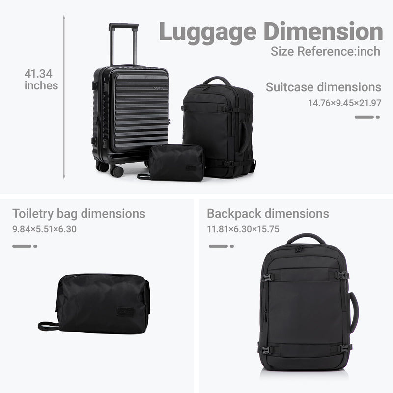 Rosamo 3 piece Luggage Set Expandable Suitcase 22x14x9 Airline Approved Carry on, Front Opening ABS Hard Case Suitcases with Spinner Wheels, TSA Lock