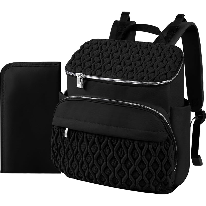 NatuFuse Baby Diaper Bag Backpack, Expandable Baby Bag for Girl Boy, Travel Diaper Backpack with Insulated Pocket, Changing Pad, Quilted Diaper Bag for Mom Dad, Newborn Baby Essentials Must Have Black