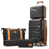 TRAVELEO 4 Piece Carry On Luggage Set 20 Inch, Expandable PP Hardshell Suitcase with Detachable Spinner Wheels & TSA Lock, Includes Cosmetic Case, Travel Tote & Toiletry Bag, Lightweight (Black)