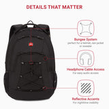 SwissGear 1186 Special Edition 13” Laptop Backpack Black – Compact Tech Bag with Reflective Accents – Multiple Organizer Pockets with Bungee Cords & D-ring Attachment Point
