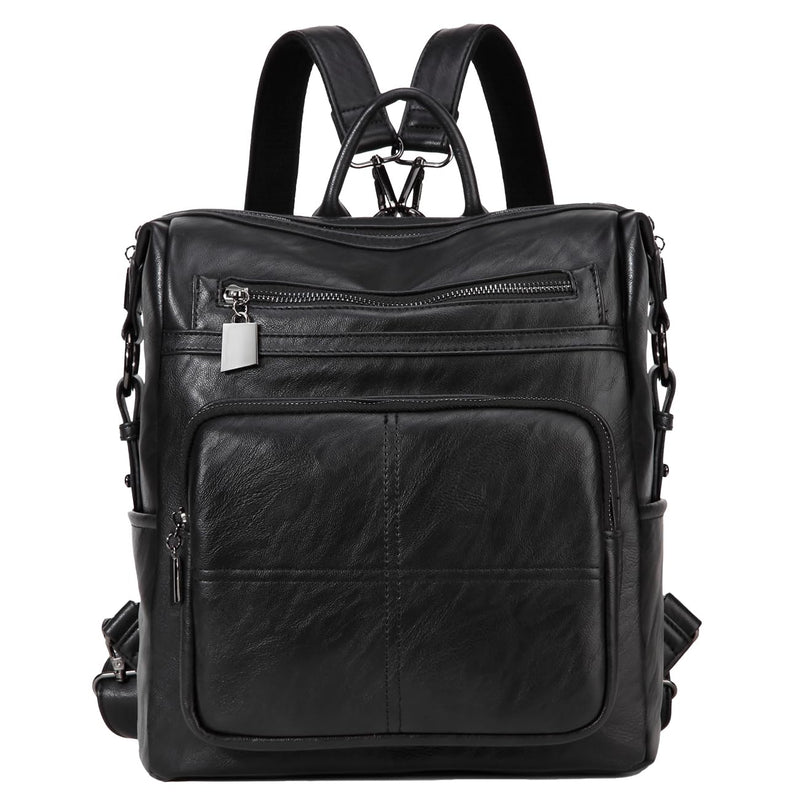 VASCHY Backpack Purse for Women,Fashion Convertible Vegan Leather Shoulder Bags Handbags for Work/Travel/Ladies/College Black