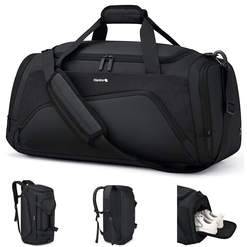 Hanke Carry On Luggage Airline Approved Duffle Bag for Travel, Multifunctional 3 In 1 Travel Duffel Bags for Traveling, 44L Weekender Overnight Gym Hiking Tote Bags for Men & Women.（Black）