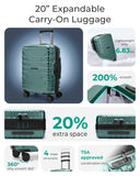 BAGSMART Carry On Luggage 22x14x9 Airline Approved with Spinner Wheels,Lightweight 20 Inch Luggage with TSA Lock,Expandable Hard Shell Carry On Suitcases for Men Women,Pine Green