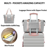 LONG VACATION 6 Piece Luggage Set Carry on Suitcase with ABS+PC hardshell, Spinner Wheels & YKK Zipper TSA Lock (GREY-PINK, 6 piece set)