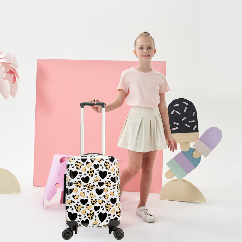 Inprof Kids Luggage with Spinner Wheels Carry on Suitcases for Girls 2 Piece Luggage Sets 16" Toddler Suitcase for Kids Rolling Suitcase Airline Approved (Brown Leopard)
