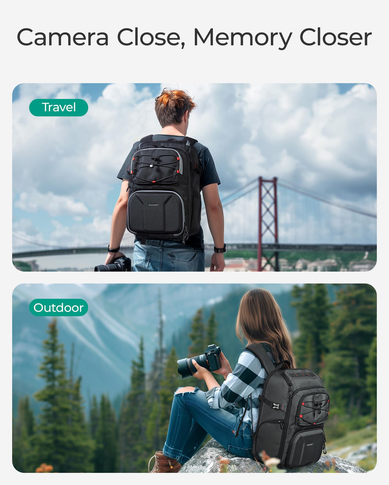 BAGSMART Camera Bag for Photographers, Professional Camera Bag Fits up to 15.6" Laptop, DSLR/Drones/Tripod Camera Case with Rain Cover, Grey