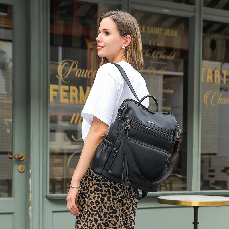CLUCI Backpack Purse for Women Black Backpack Leather Large Travel Fashion Designer Convertible Ladies Work Bags