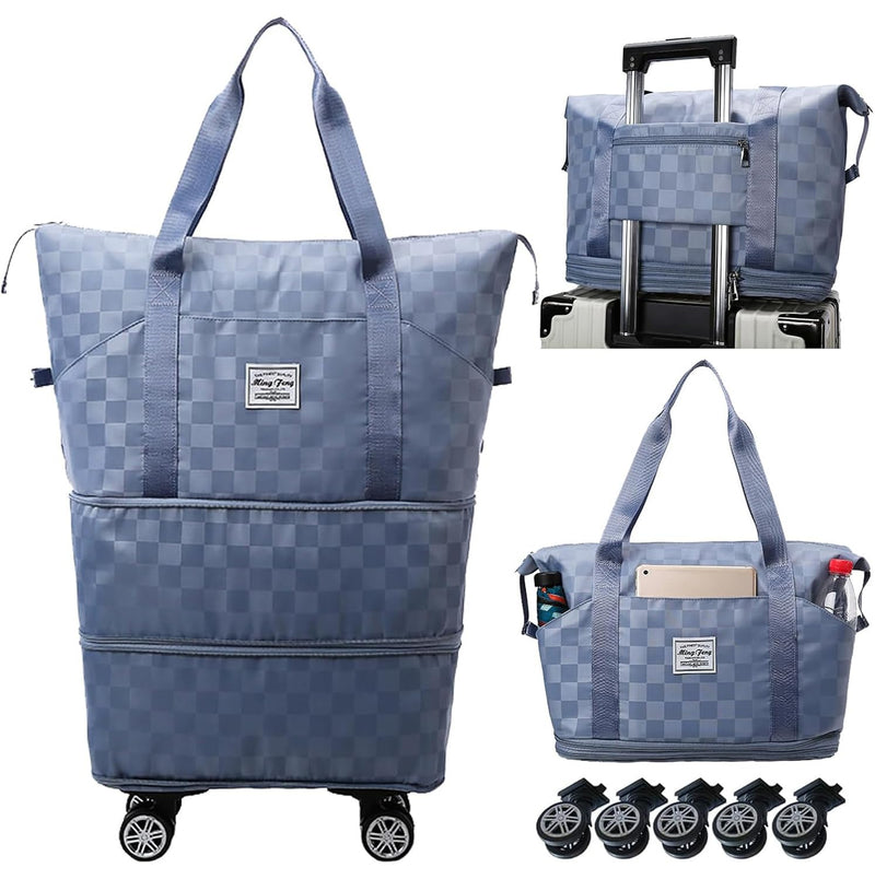 Expandable Foldable Duffel Bag Suitcases,Detachable Rolling Wheels,Rolling Duffle Bag with Wheels,Suitcase with Wheel,Carry on Luggage,Gift for Men Women Lightweight Suitcases (Blue)