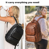 LATMAP 43L Backpack Purse For Women Men Leather Shoulder Diaper Bookbag Tote 17 16 15.6 Inch Laptop Bag Handbags For Travel Work College Large Black