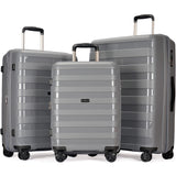 GinzaTravel PP material 3-piece expandable luggage sets with Spinner Wheels， Suitcase with TSA Lock，Large Luggage for Family Travel carry on 20/24/28，Grey color