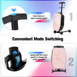 Scooter Luggage For Kids & Adults， Hardside Ride On Suitcase For Kids Ages 4-15 Multifunctional Lightweight Foldable Carry On Luggage With Wheels Ride On For Children Teenagers (Light Pink, 20")