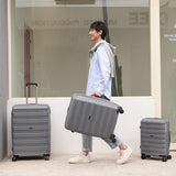 GinzaTravel PP material 3-piece expandable luggage sets with Spinner Wheels， Suitcase with TSA Lock，Large Luggage for Family Travel carry on 20/24/28，Grey color