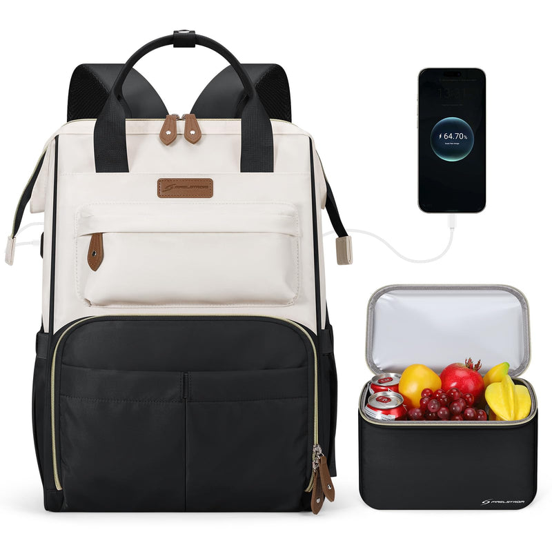 Maelstrom Travel Backpack for Women Men,Laptop Backpack Fits 15.6-17.3 Inch Laptop, Nurse/Work Bag with Insulated Lunch Box (Black-beige)