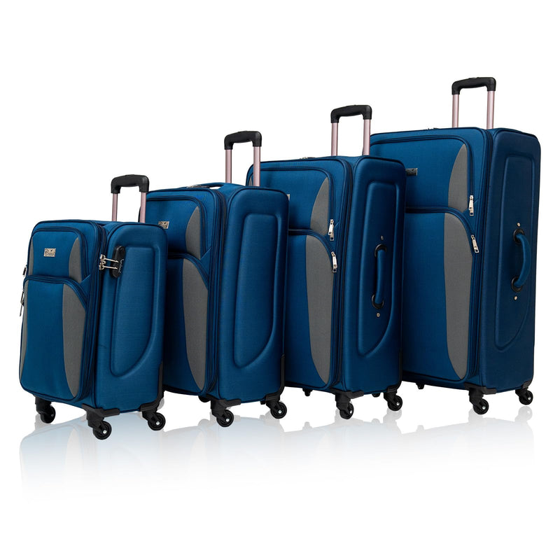 GOAWGO 4-Piece Luggage Set (20/24/28/32") with Lock | Expandable Carry-On Softshell Suitcase | Softside Lightweight Travel Suitcase Set with Spinner Wheels and Front Pocket (Navy Blue)