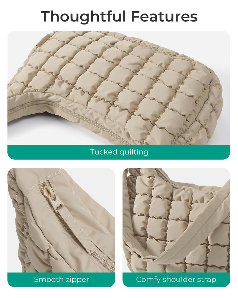 BAGSMART Crossbody Hobo Bag for Women with Adjustable Strap, Quilted Puffy Purses for Women Fluffy Compact Shoulder Handbag
