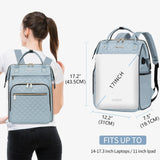 EMPSIGN 17 Inch Laptop Backpack for Women, Work Business Travel Computer College Bags, Large Capacity Water-repellent Quilted Casual Daypack with USB Port, Light Blue