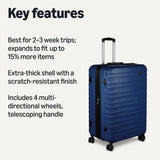 Amazon Basics 30" Hardside Large Checked Luggage with Multi-directional Wheels, Expandable for Up to 15% More Space, Scratch-Resistant Hardshell, Navy Blue