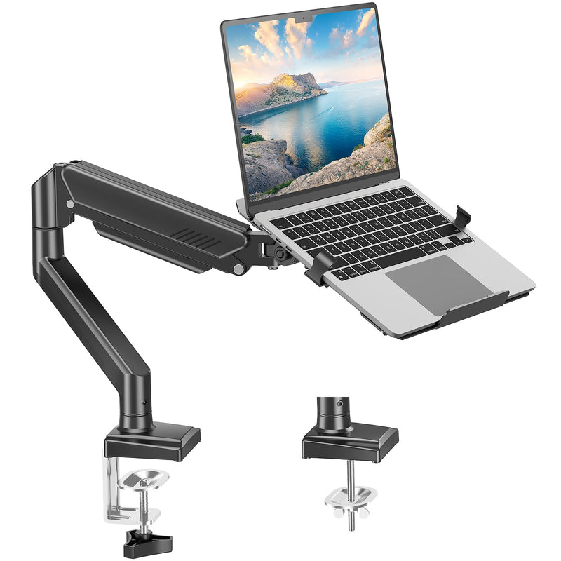 MOUNT PRO Laptop Arm Mount for Desk, 2 in 1 Function Monitor Laptop Stand, Fits Max 17" Notebook and 32" Computer Screen, Aluminum Single Monitor Holder with Adjustable Tray, Holds up to 22lbs