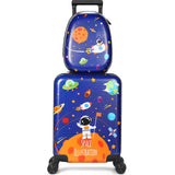 Weewooday Kids Luggage and Backpack 18" Suitcase with Spinner Wheel Hard Case Travel 13" Backpack Girl Suitcase Set for Kids Travel Supplies(Blue,Spaceman Style)