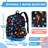 VASCHY Dinosaur Toddler Backpacks, Cute Water Resistant Little Boys Backpack Chest Strap for Kindergarten,Rucksack Schoolbag Bookbag for Kids Black
