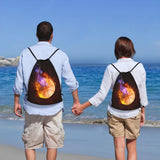 YIJIUWKIS Kids Drawstring Bag with Fire Basketball for Boys, Sports Drawstring Backpack for Teens Boys Girls Adults Women Men, Black Daypack Bag for Work Gym Swim Travel Hiking School, Small
