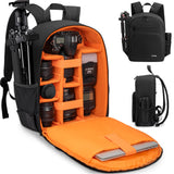 IPEB Camera Backpack for Photographers DSLR Camera Bag Professional Photography Case with 13.5 Inch Laptop Compartment & Tripod Holder Compatible for Sony Canon Nikon Black Orange