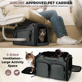 Dog, Cat Carrier for Pets Up to 15 Lbs, Airline Approved Collapsible Soft-Sided Pet Travel Bag with Locking Zippers, Breathable Mesh and 4 Large Pockets, Removable Fleece Pad (Dark Grey)