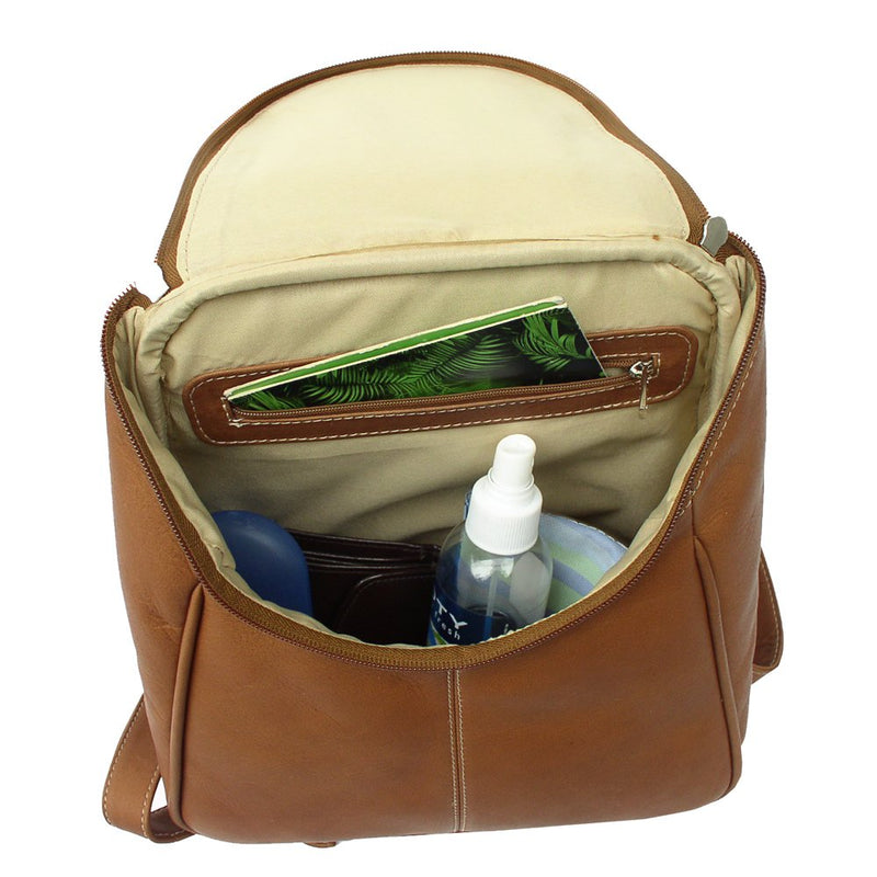 Piel Leather U-Zip Backpack, Saddle, One Size