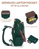 SYTRAH Leather Laptop Backpack for Women Designer Laptop Bag, 16.5 inch Travel Computer Backpacks Purse with Tassel for Work Business with Satchel Purse Green