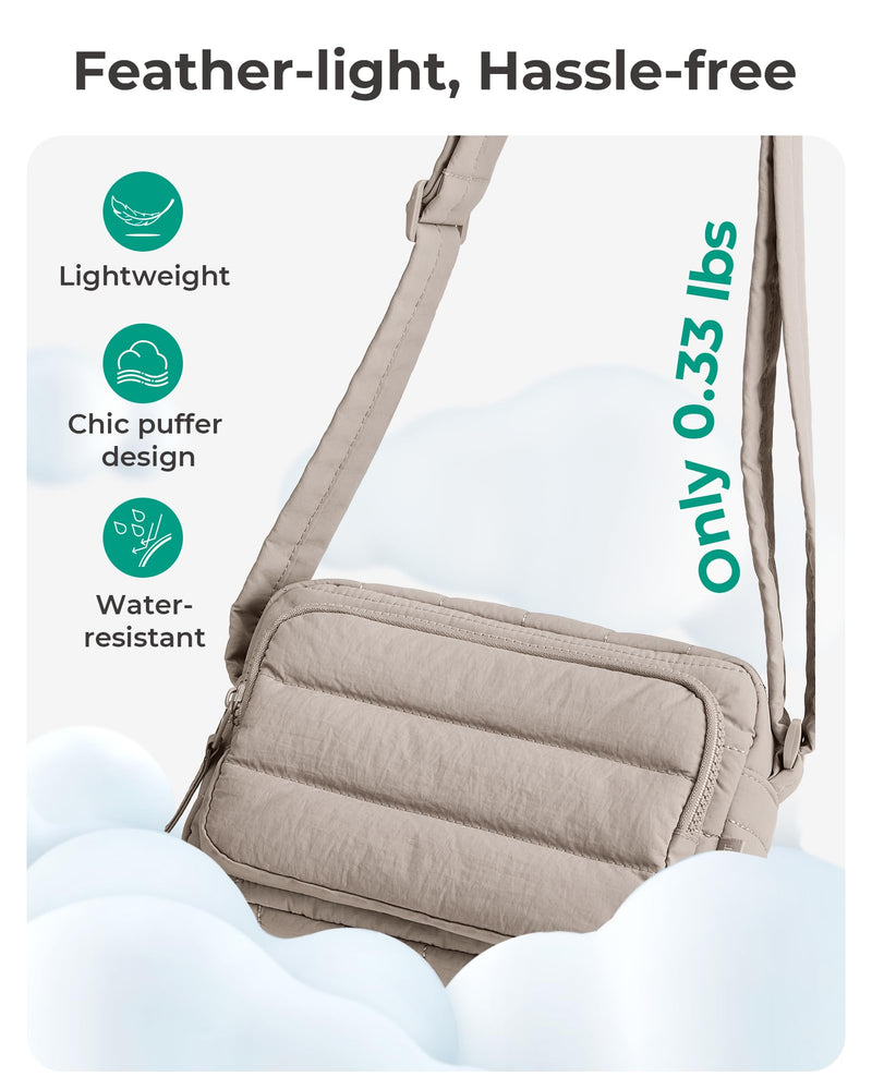 BAGSMART Crossbody Bags for Women, Puffer Small Crossbody Purses with RFID Blocking Slots, Puffy Handbags Shoulder Travel Purse, Brown