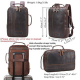 Masa Kawa Leather 15.6" Laptop Backpack for Men Convertible Briefcase Backpacks Expandable Vintage Business Work Travel Rucksack Daypack, Brown