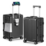 TIYFIY 20 Inch Carry On Luggage with Cup Holder & USB Port, Airline Approved PC Hardshell Suitcase for Business & Weekend Travel, Zipperless Aluminum Frame, TSA Lock & 360° Wheels