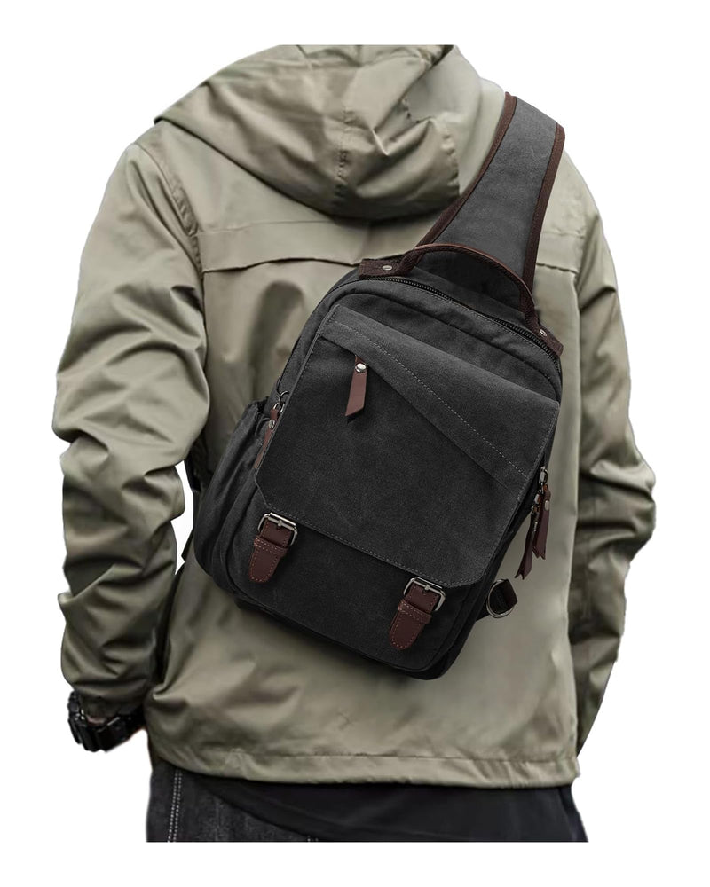 sling bag,canvas messenger bag for men,crossbody bag for women,Black
