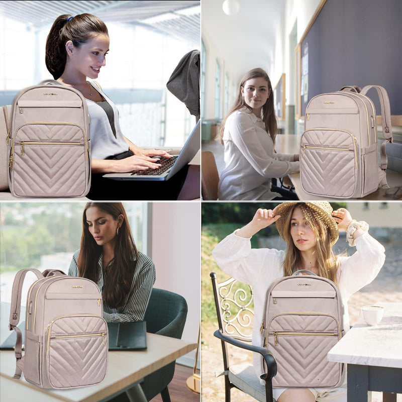 VANKEAN Laptop Backpack for Women with USB Port,15.6 Inch Laptop Computer Bag Travel Backpack Purse,Waterproof Work Business Backpack College Teacher Bags, Light Dusty Pink