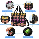 Buffalo Plaid Yellow Purple Black Gradient Oversized Travel Duffel Bag Travel Weekender Gear Bag with Toiletry Bag for Yoga Large Capacity