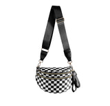 Spacious Checkered Nylon Crossbody Bag Bum Bag Checkered Handbags Wallets for Women (black and white Checkered)