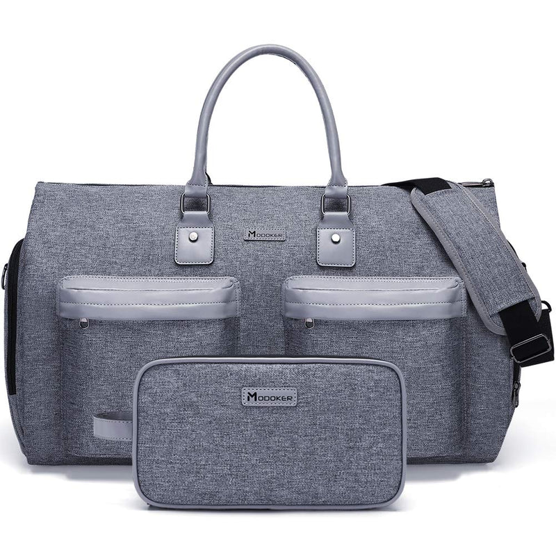 Modoker Convertible Garment Bag with Shoulder Strap, Carry on Garment Duffel Bag for Men Women - 2 in 1 Hanging Suitcase Suit Travel Bags, Grey Heather