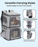 HOVONO Double-Compartment Pet Carrier Backpack for Small Cats and Dogs, Cat Travel Carrier for 2 Cats, Perfect for Traveling/Hiking/Camping, Grey