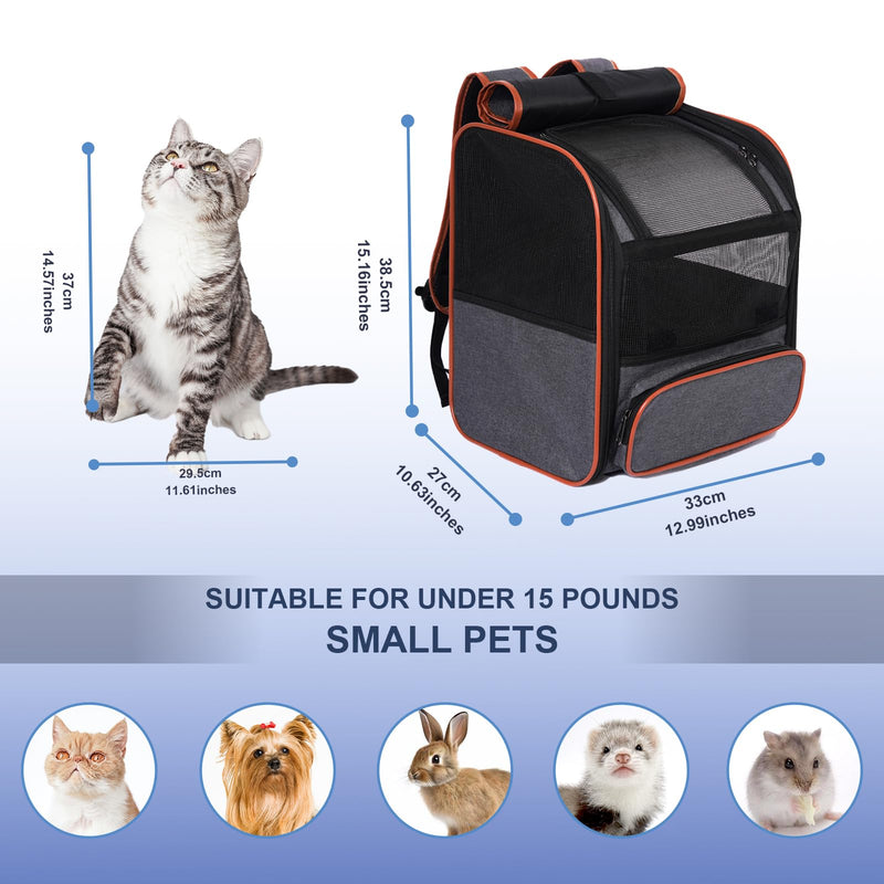 Pesen Cat Backpack Carrier, Breathable & Foldable Pet Carriers for Cats, Small Dogs and Rabbits Under 15 lbs, Airline Approved Dog & Cat Carrier Backpack for Hiking, Travel, Camping, Dark Gray