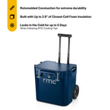 RTIC 45 QT Wheeled Ultra-Tough Cooler Hard Insulated Portable Ice Chest Box for Beach, Drink, Beverage, Camping, Picnic, Fishing, Boat, Barbecue, Rotomolded Construction, Navy