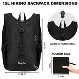 Seektop 15L Small Hiking Backpack for Women Men, Lightweight Hiking Packable Daypack with Phone Pocket for Travel Camping (Black, 15L)