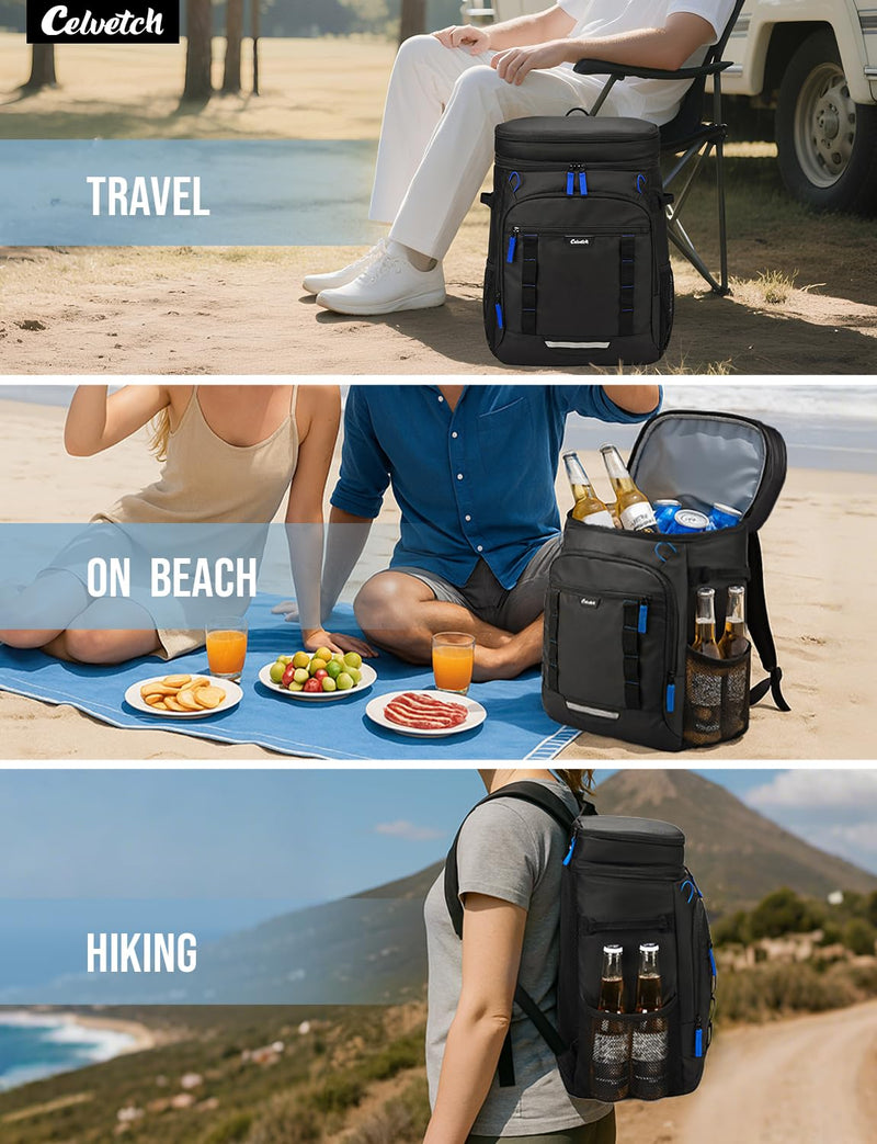Celvetch Backpack Cooler Insulated Leak Proof 36/40 Cans Large Capacity Soft Insulated Cooler Bag Lightweight Lunch Backpack for Men Women Work Travel Beach Camping Picnic Hiking - Black
