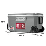 Coleman Classic Series Insulated Portable Rolling Cooler with Wheels, Leak-Resistant Outdoor Hard Cooler Keeps Ice up to 5 Days, 100-Quart
