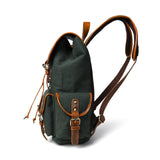 NATURAHIDE Leather Canvas Backpack Durable Vintage Large Travel Laptop Bag for Men & Women Work Hiking School (Oily Green)
