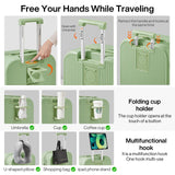 mixi Checked Luggage with Cup Phone Holder Hard Shell Rolling Travel Suitcase with Spinner Wheels,24 Inch Avocado Green