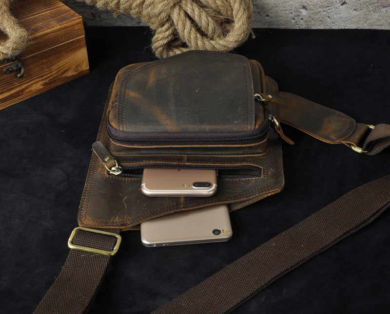 Le'aokuu Mens Fashion Casual Tea Designer Travel Hiking Crossbody Chest Sling Bag Rig One Shoulder Strap 214