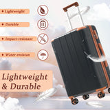 Merax Luggage Sets 3 Piece Hardshell 8 Spinner Wheels Lightweight Suitcase Corner Guards Travel Luggage (Black brown 20IN 24IN 28IN)