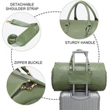 Modoker Women Convertible Leather Garment Bag with Shoulder Strap, PU Leather Garment Duffel Bag Carry on 2 in 1 Hanging Suitcase Suit Travel Bags, Green