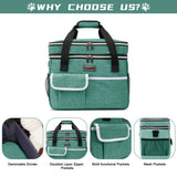 BAGLHER Dog Travel Bag for Supplies - Double-Layer Airline Approved Weekend Pet Travel Organizer Set for Dog and Cat Tote with 2 Pet Food Containers and 2 Collapsible Silicone Bowls Green