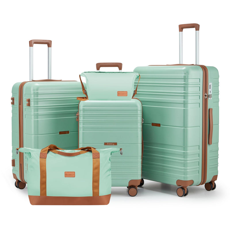 CASELLY Luggage Sets with spinner wheels, PC+ABS Hard Shell Travel Luggage,Lightweight Carry-on suitcases with TSA Lock,YKK Zippers (Green, 5 piece sets(20/24/28/DB/TB))